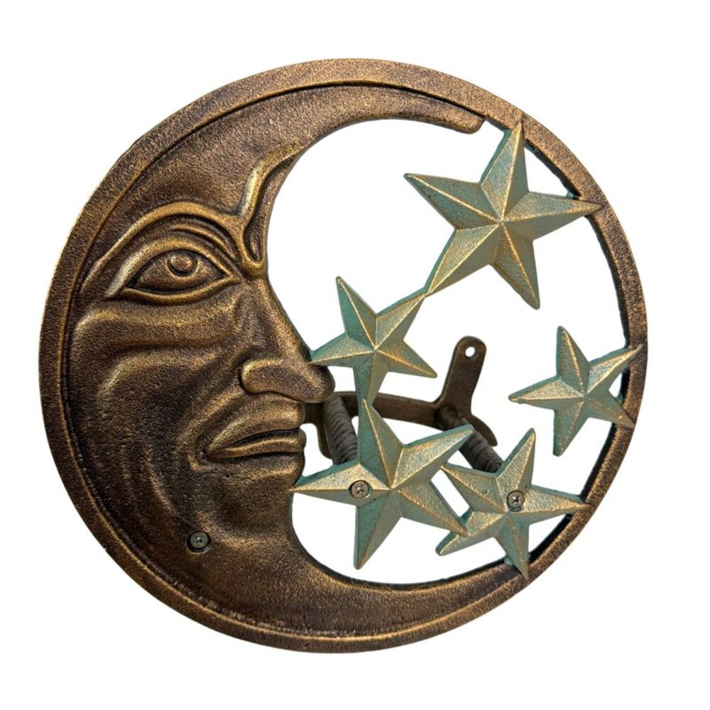 Cast Iron Moon Face Stars Hose Hanger Wall Mounted Bronze 11.5 In